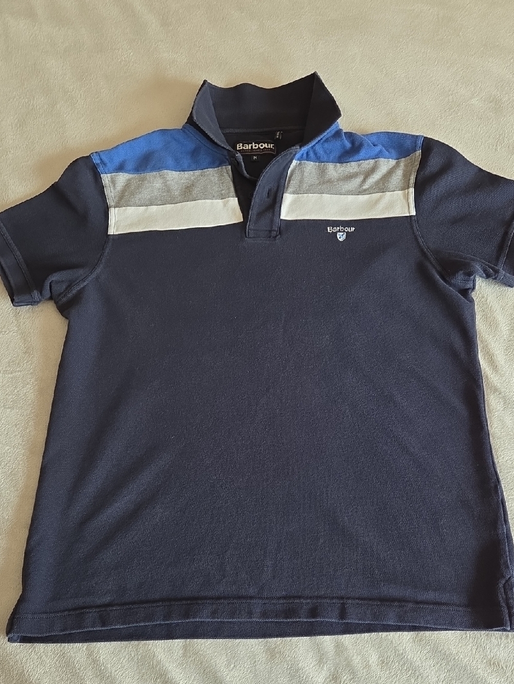Barbour Polo Shirt, Navy & White, Size M